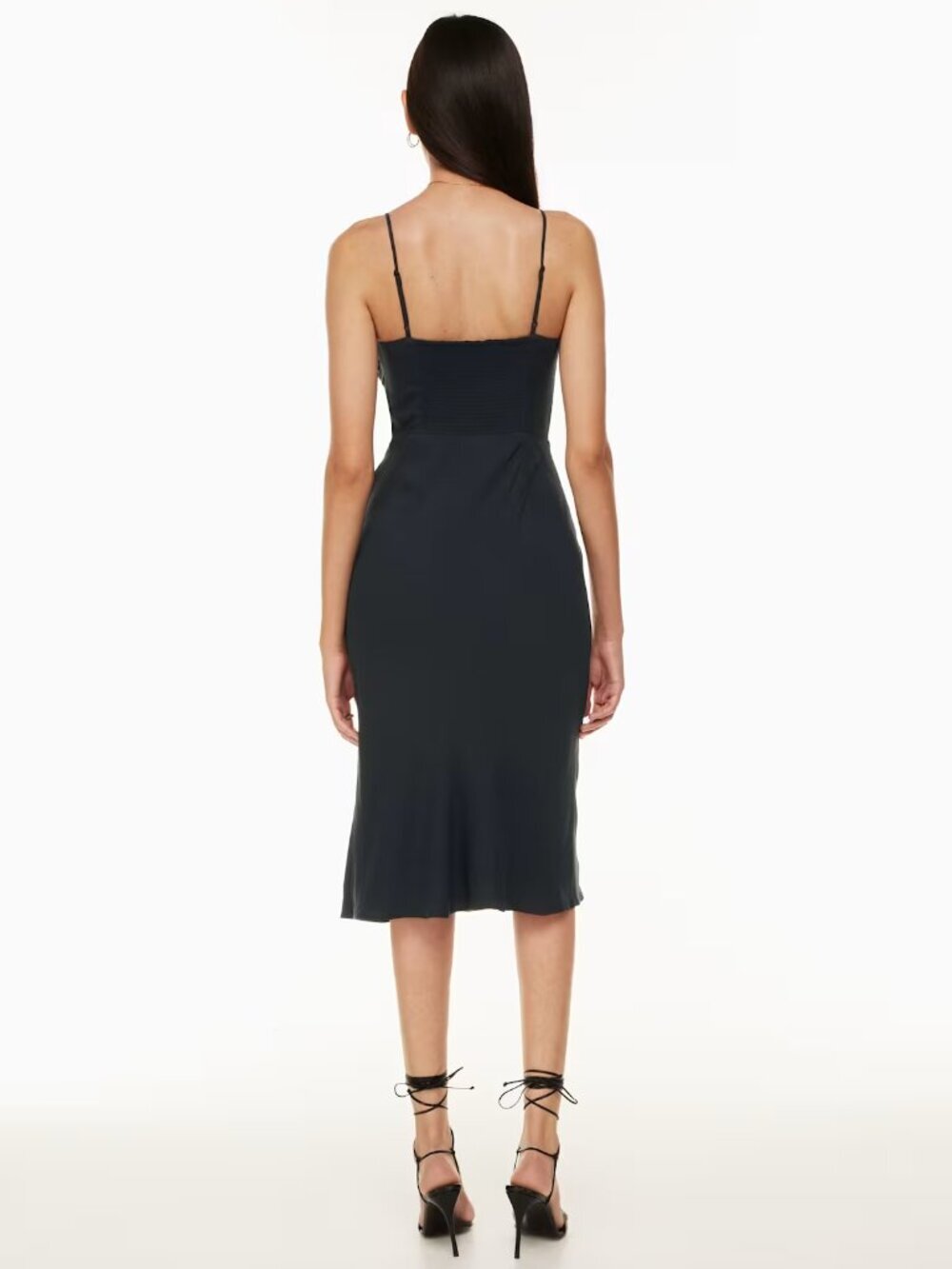 Aritzia Wilfred Bellow Crepe Midi Dress Gathered Bust Drape Black Size 4 - Picture 4 of 9